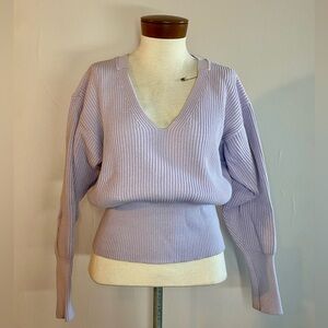 Free People V-Neck Sweater Size XS Lavender Cotton Ribbed Dolman Sleeve